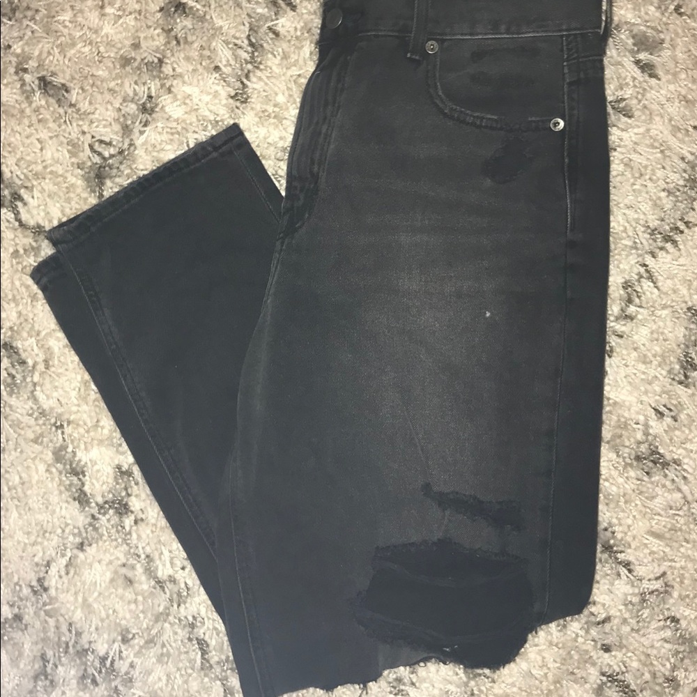 American Eagle black ripped mom jeans